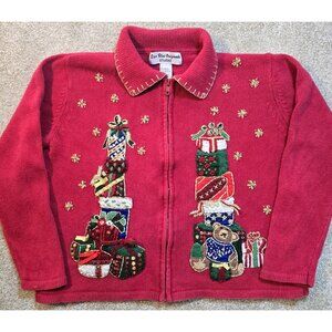 Star Blue Originals Studio Sweater Christmas Embroidered Sequins Beads Short M
